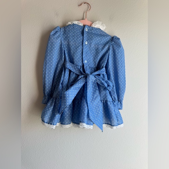 Vintage Polly Flinders Toddler Girls Blue White Polkadot Collared Embroidered 2T - Picture 2 of 5